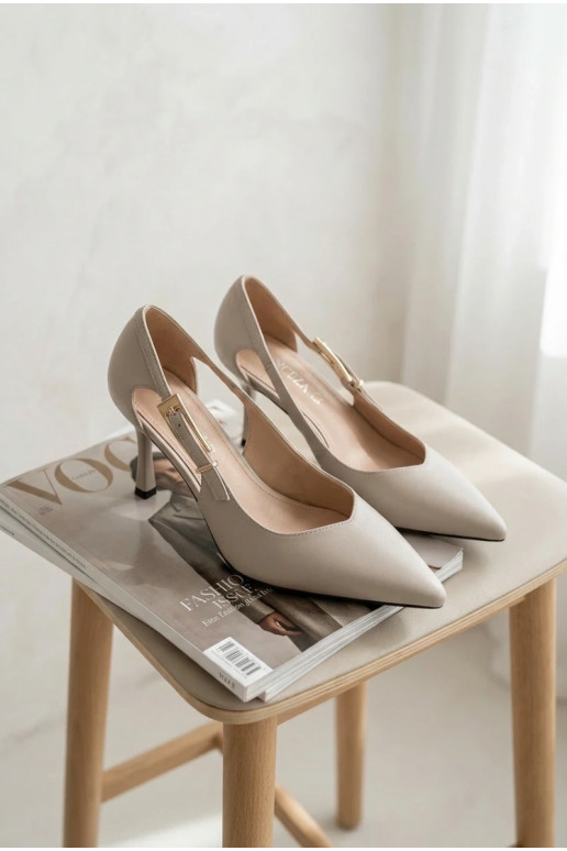 Vinceza 62288 Light Gray Cutout Heels with Gold Buckle