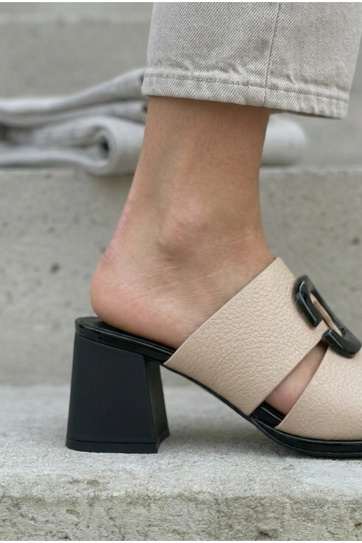 Women's Cutout and Buckle High Heel Sandals Vinceza 62284 Beige