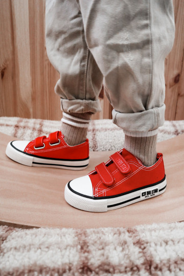 Dziecięce Materiałowe Trampki Na Rzep BIG STAR KK374082 Czerwone 2