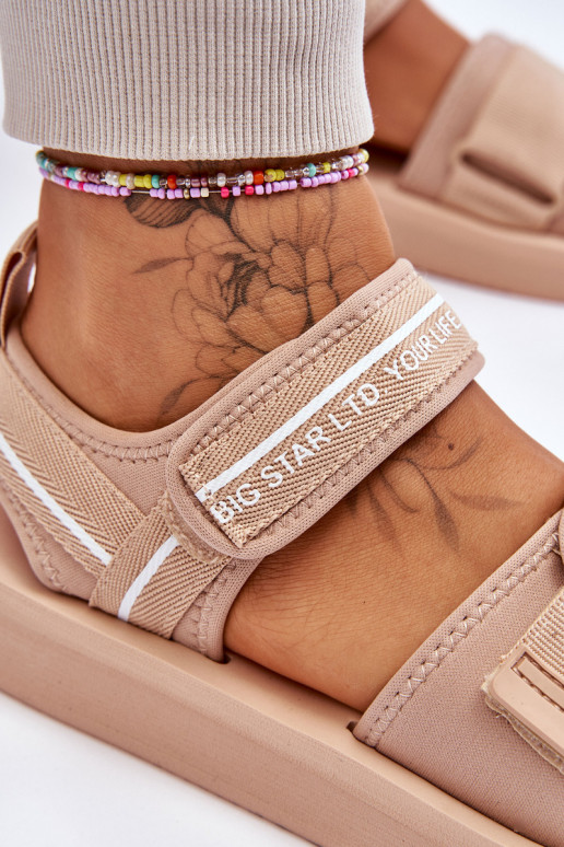 Damskie Sandały Na Rzepy Big Star LL274787 Beżowe