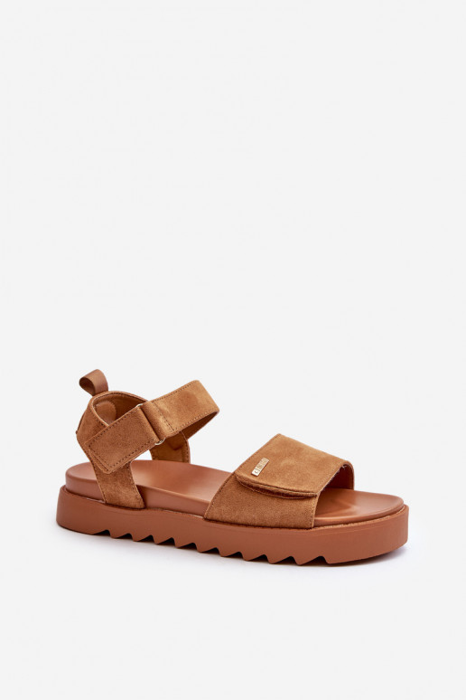 Damskie Zamszowe Sandały Na Platformie Big Star NN274705 Brązowe