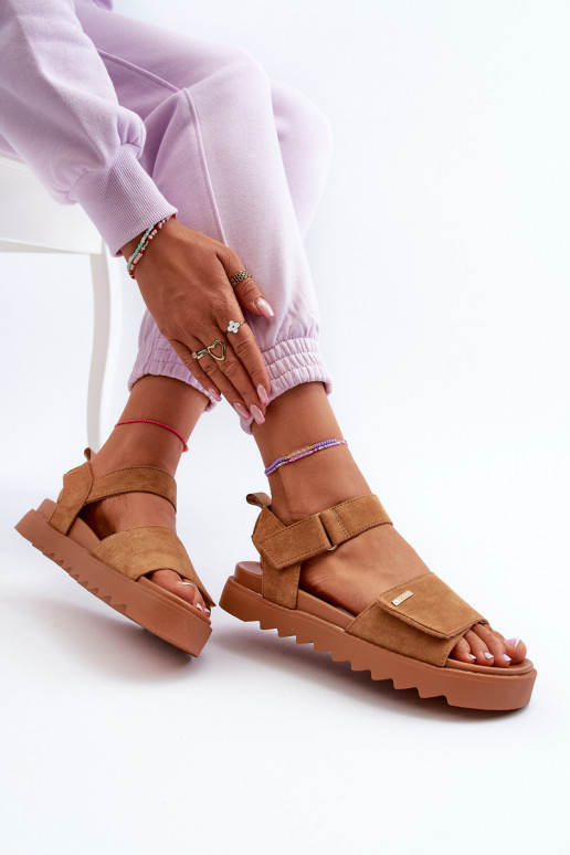 Damskie Zamszowe Sandały Na Platformie Big Star NN274705 Brązowe