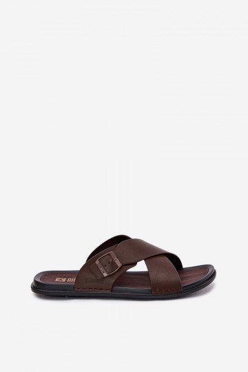 Leather Men Slippers With Buckle Big Star RR174077 Brown 2