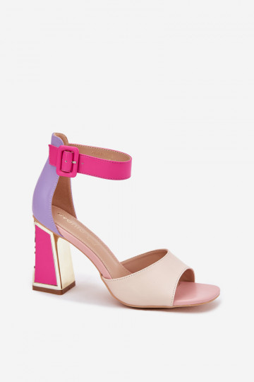 Elegant Ladies Sandals On Heel Beige-Pink Rosazara 2