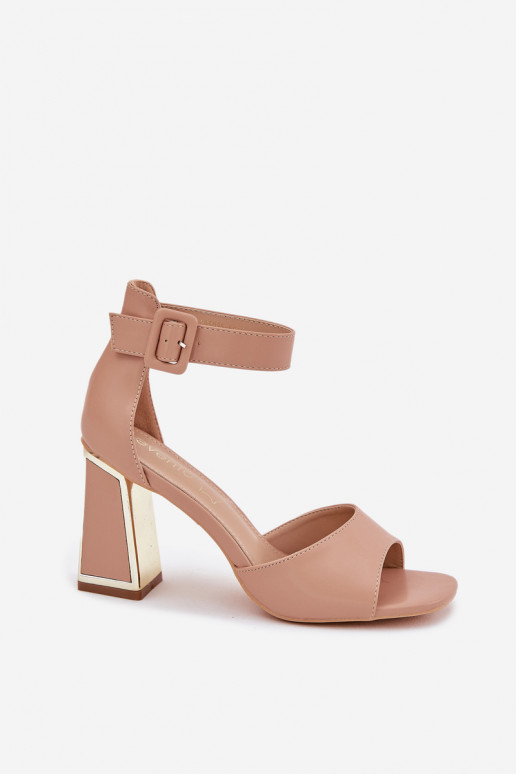 Elegant women's sandals on a heel nude Rosazara