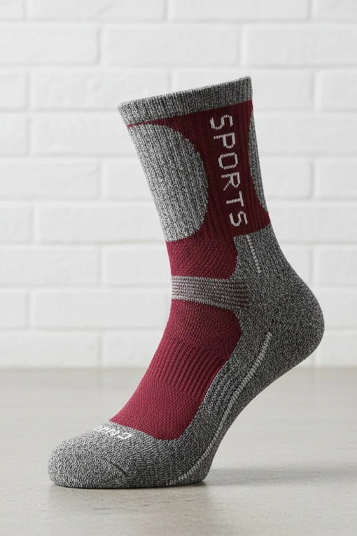 Szare ciepłe skarpetki z bordowym...