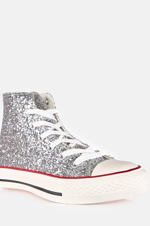 Srebrne damskie trampki brokatowe Klaudi