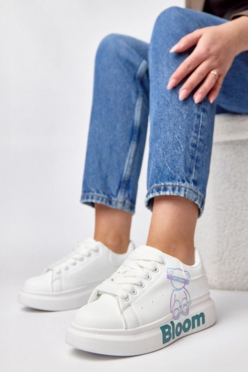 Białe sneakersy na platformie z misiem Margot