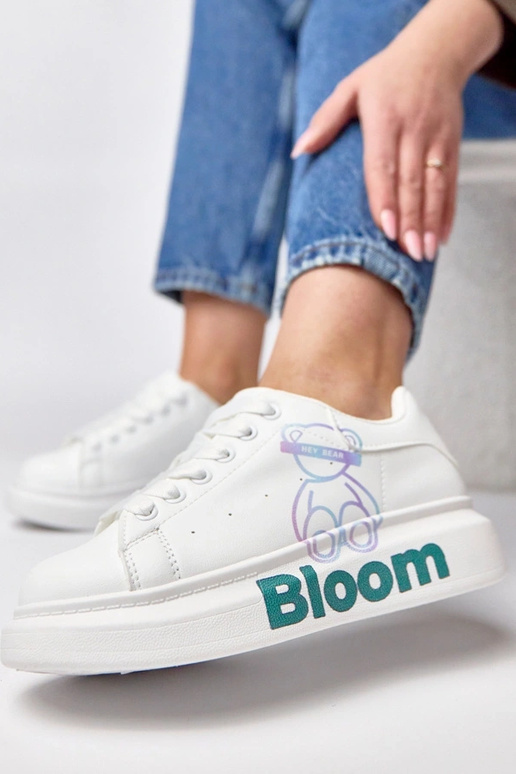 Białe sneakersy na platformie z...