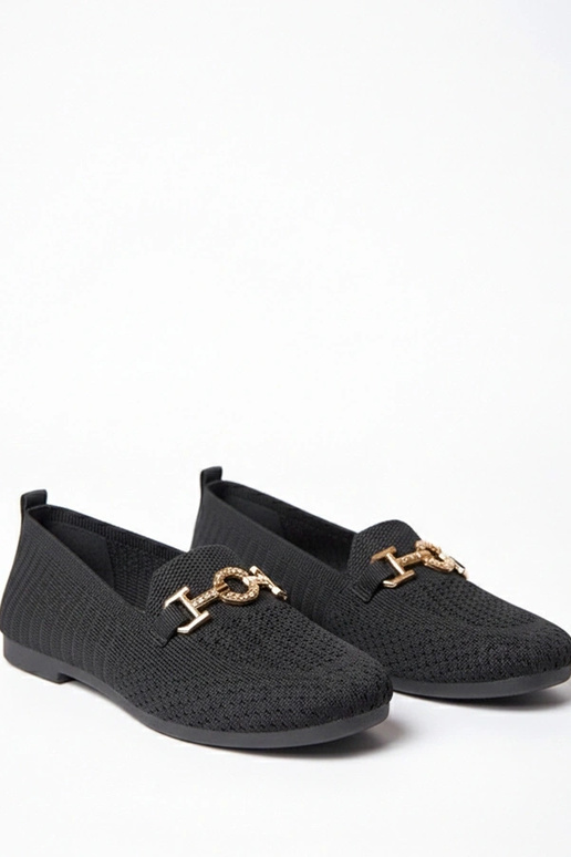Czarne materiałowe mokasyny ze złotą...