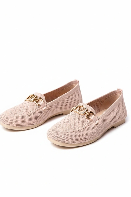 Różowe materiałowe mokasyny ze złotą...