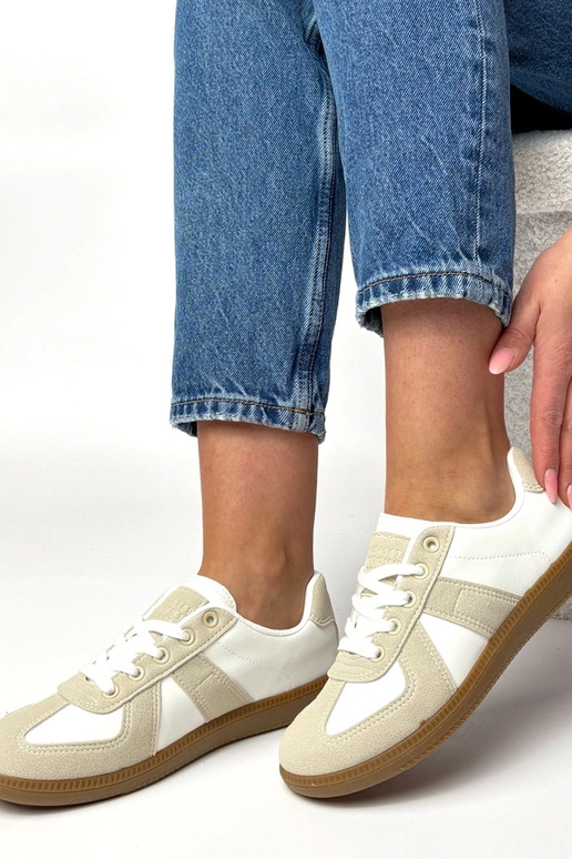 Biało-beżowe sneakersy na platformie...