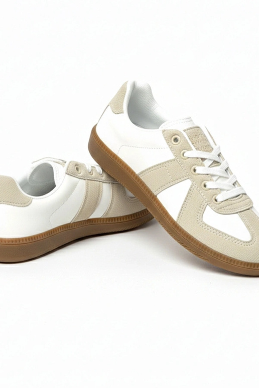 Biało-beżowe sneakersy na platformie...