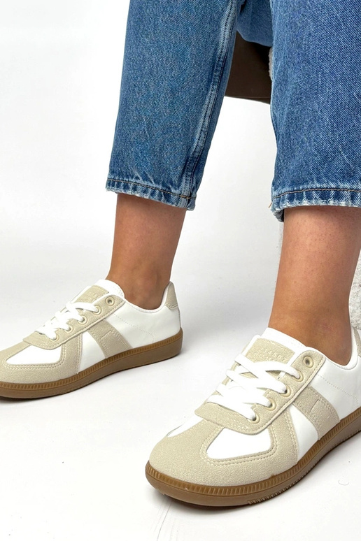 Biało-beżowe sneakersy na platformie...