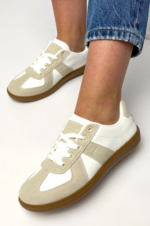 Biało-beżowe sneakersy na platformie...