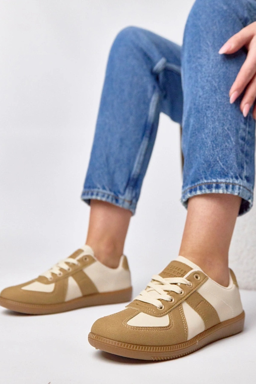 Brązowo-beżowe sneakersy na...