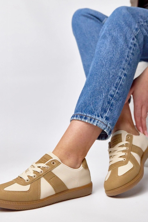 Brązowo-beżowe sneakersy na...