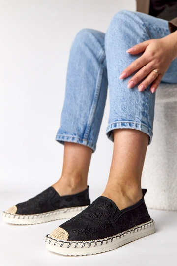 Czarne espadryle zdobione brokatem Lucie