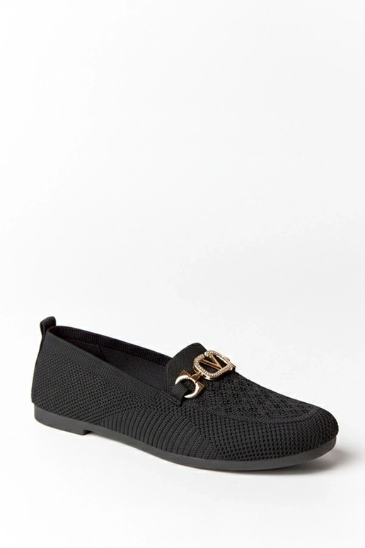 Czarne materiałowe mokasyny ze złotą...