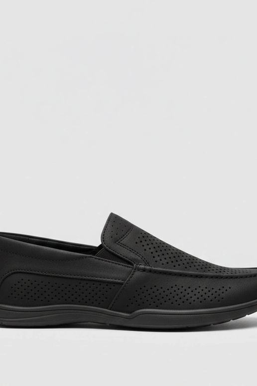 Czarne mokasyny męskie perforowane Finn
