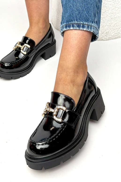 Czarne lakierowane mokasyny na...