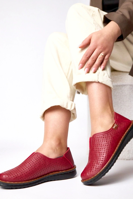 Bordowe ażurowe wsuwane półbuty Rosa