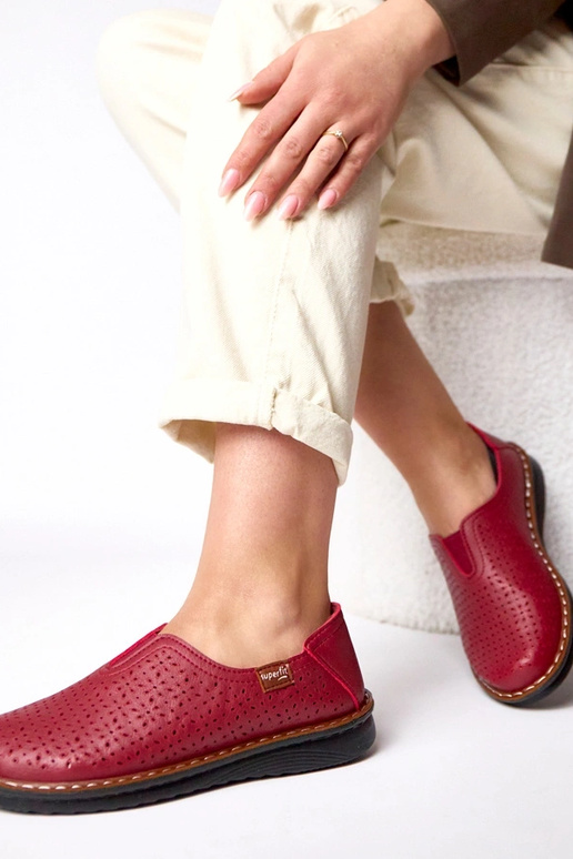 Bordowe ażurowe wsuwane półbuty Rosa