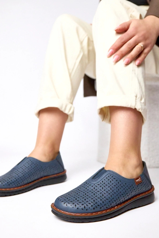 Granatowe ażurowe wsuwane półbuty Rosa