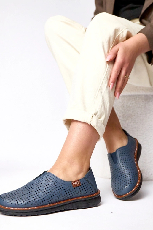 Granatowe ażurowe wsuwane półbuty Rosa