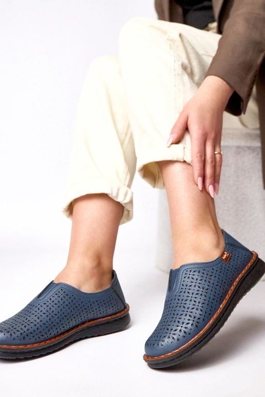 Granatowe ażurowe wsuwane półbuty Rosa