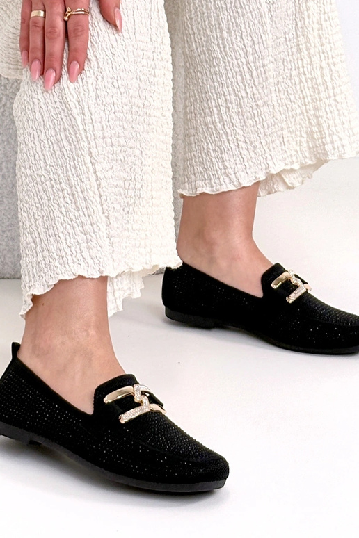 Czarne Mokasyny Zdobione Cyrkoniami...