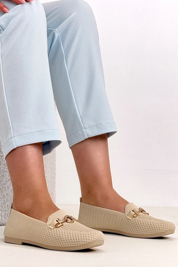 Beżowe Materiałowe Mokasyny...