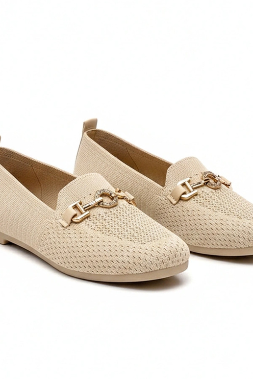 Beżowe Materiałowe Mokasyny Ze Złotą...