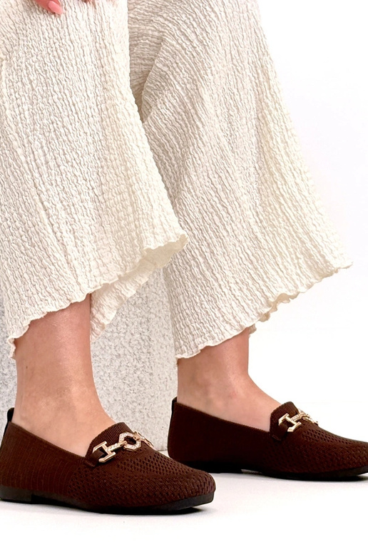 Brązowe Materiałowe Mokasyny Ze Złotą...