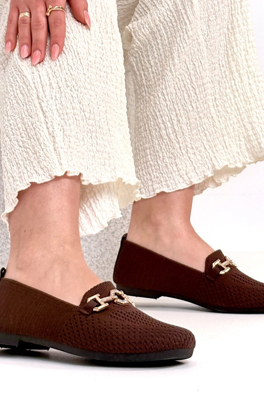 Brązowe Materiałowe Mokasyny Ze Złotą...