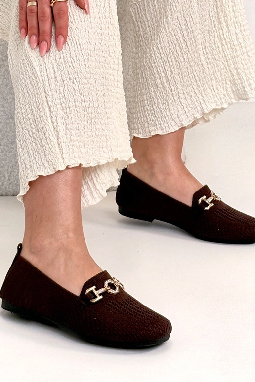 Brązowe Materiałowe Mokasyny Ze Złotą...