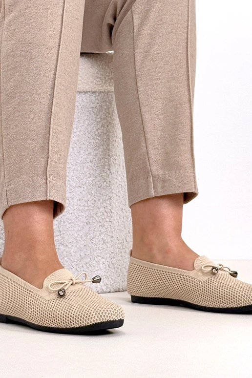 Beżowe Materiałowe Mokasyny Z...