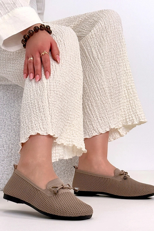 CiemnoBeżowe Materiałowe Mokasyny Z...