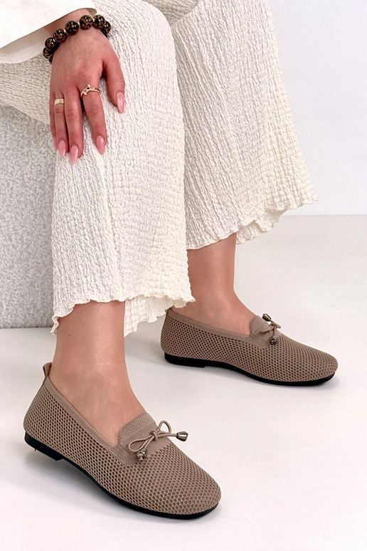 CiemnoBeżowe Materiałowe Mokasyny Z...