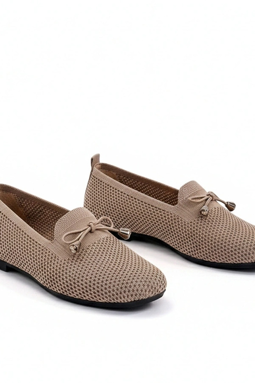 CiemnoBeżowe Materiałowe Mokasyny Z...