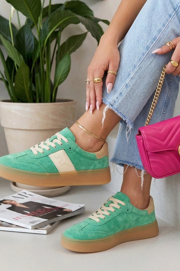 Zielone Skórzane Sneakersy Na Platformie Filippo