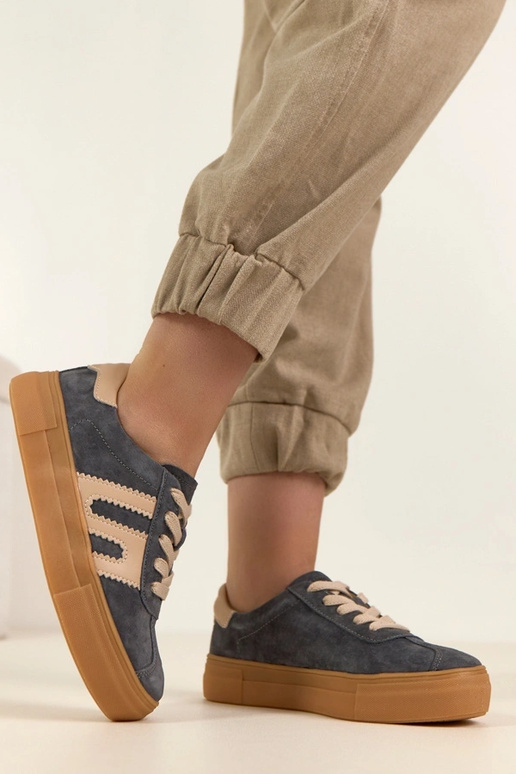 Szare Skórzane Sneakersy Na...