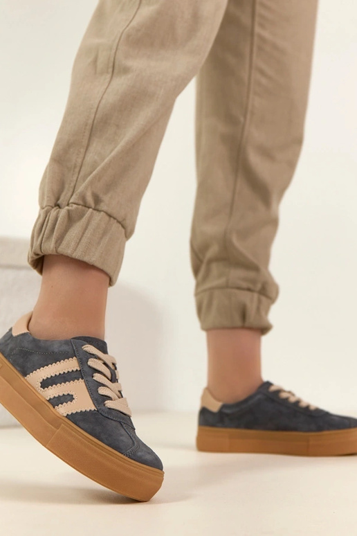 Szare Skórzane Sneakersy Na...