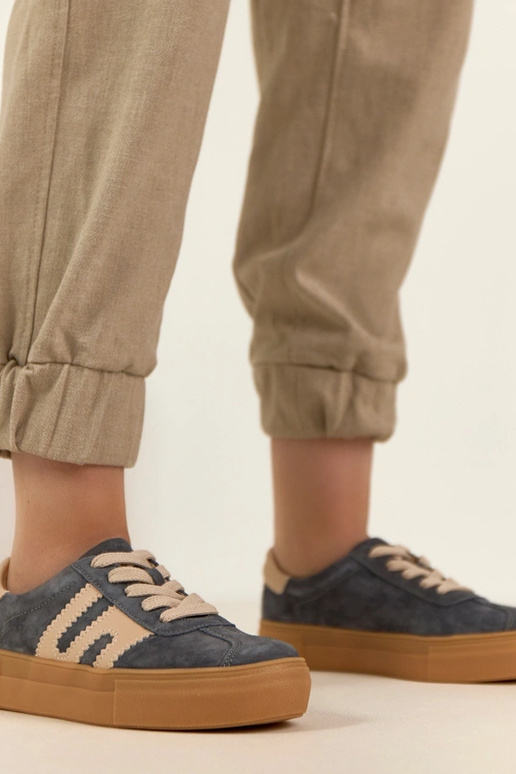 Szare Skórzane Sneakersy Na...