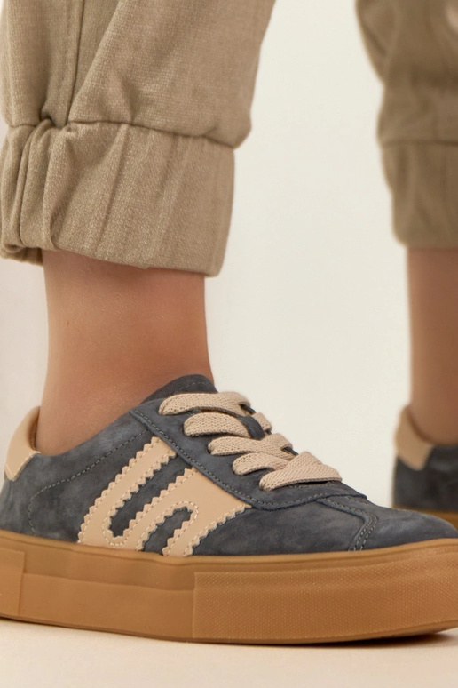 Szare Skórzane Sneakersy Na...