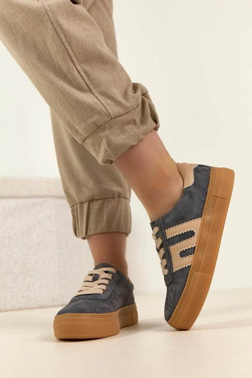 Szare Skórzane Sneakersy Na...