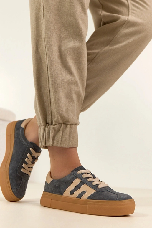 Szare Skórzane Sneakersy Na...