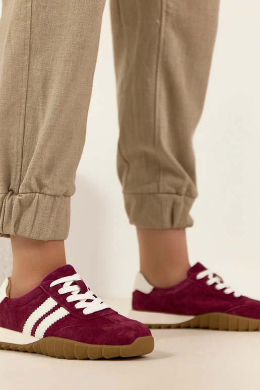 Bordowe Skórzane Sneakersy Filippo