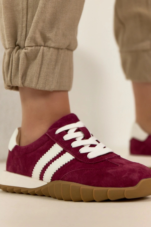 Bordowe Skórzane Sneakersy Filippo