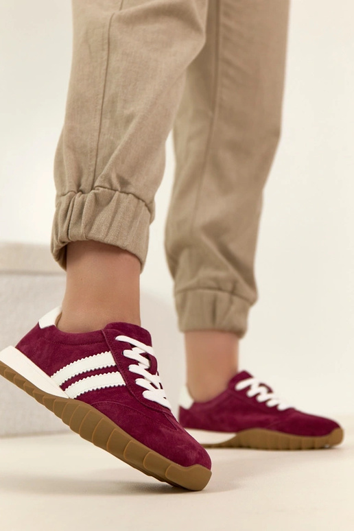 Bordowe Skórzane Sneakersy Filippo